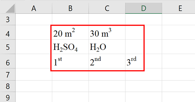 Cách viết số mũ, chỉ số trên và chỉ số dưới trong Excel