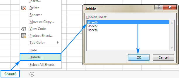 cách unhide trong sheet