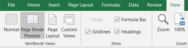 mở page break preview