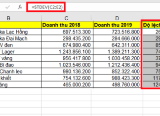 Cách sử dụng hàm STDEV để tính độ lệch chuẩn trong Excel