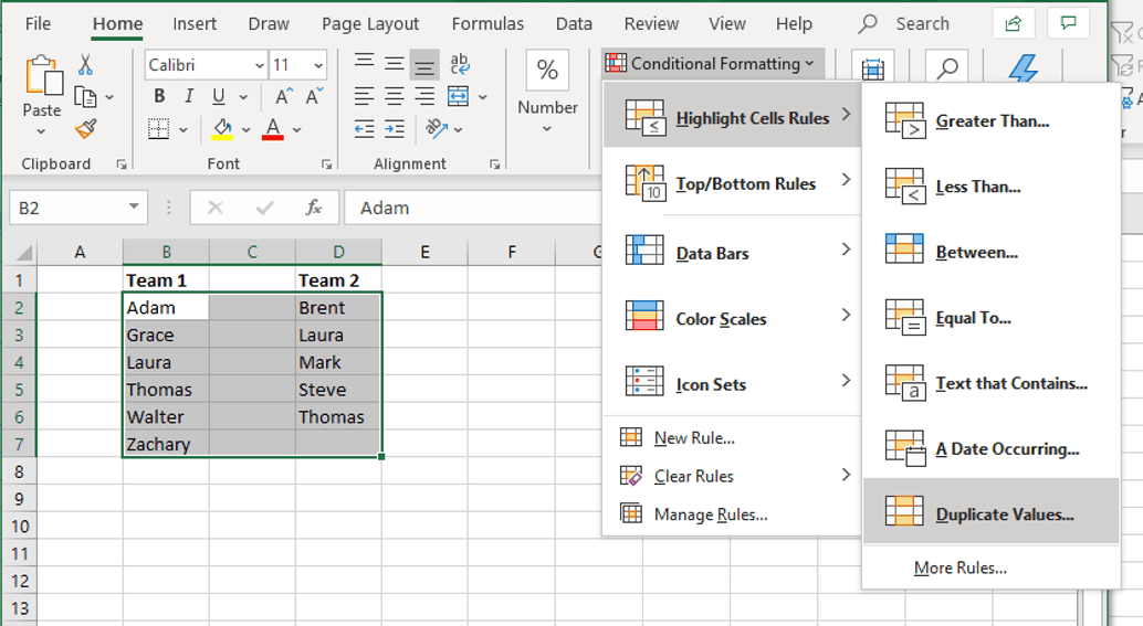 cách mở duplicate and unique values trong conditional formatting