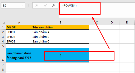 Dùng hàm ROW để trả về số hàng của ô