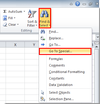 go to special trong excel