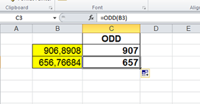 Cách sử dụng hàm ODD để làm tròn đến số nguyên lẻ gần nhất trong Excel