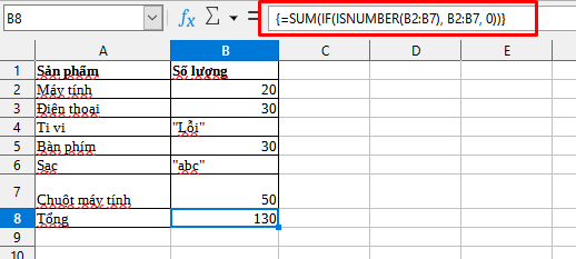 Kết hợp hàm TYPE với hàm SUM và IF trong excel