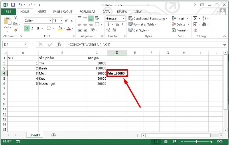 gộp ô trong excel 