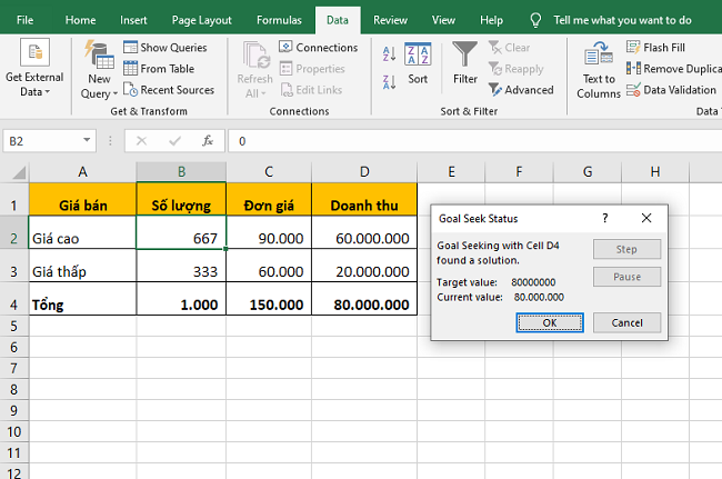Cách sử dụng công cụ Goal Seek để tìm điểm hòa vốn trong Excel