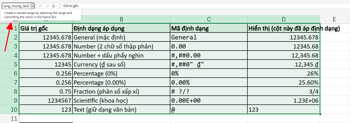 cách sử dụng Name Box