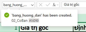 thông báo đặt tên vùng dữ liệu trong excel