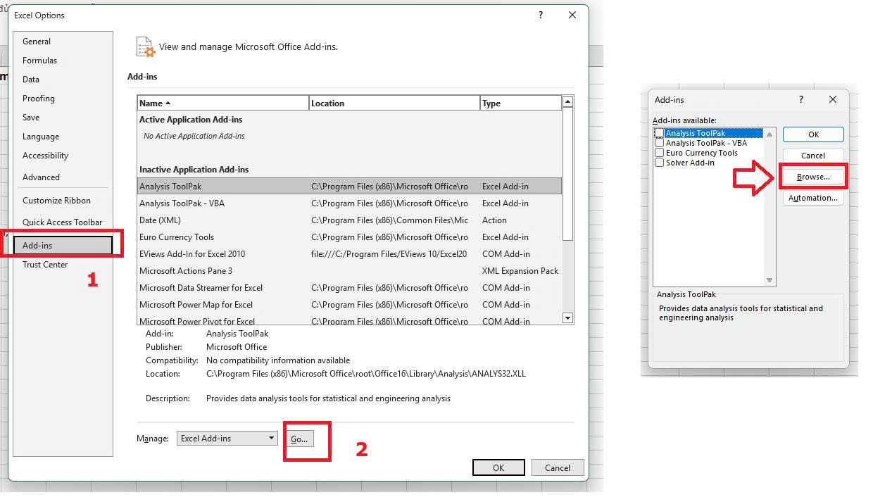 Cách cài đặt add-ins trong excel trên Windows