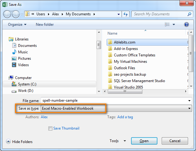 lưu file để sử dụng macro nhằm tiến hành đổi số thành chữ tiền