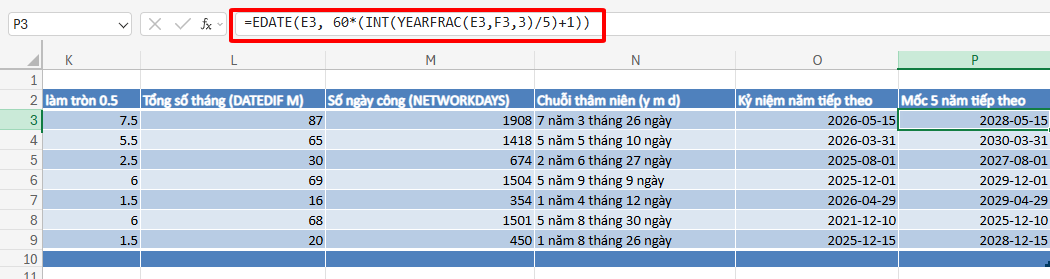 tính kỷ niệm 5 năm thâm niên