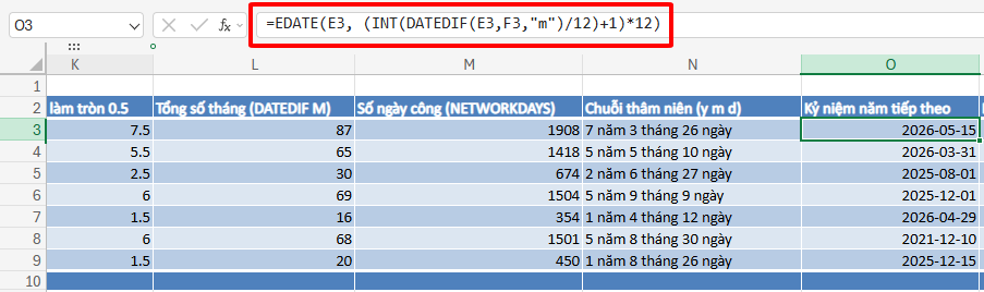 tính kỷ niệm năm tiếp theo