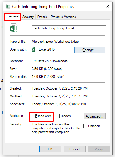 bỏ read-only trong excel