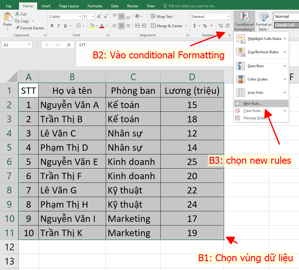 cách sử dụng conditional formatting để tô màu xen kẽ