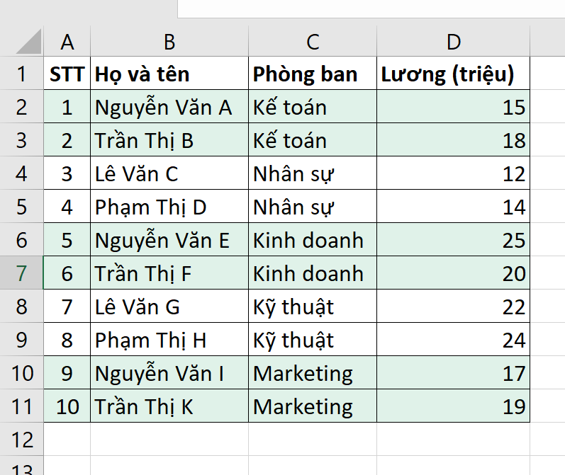 ví dụ tô màu xen kẽ theo nhóm giá trị