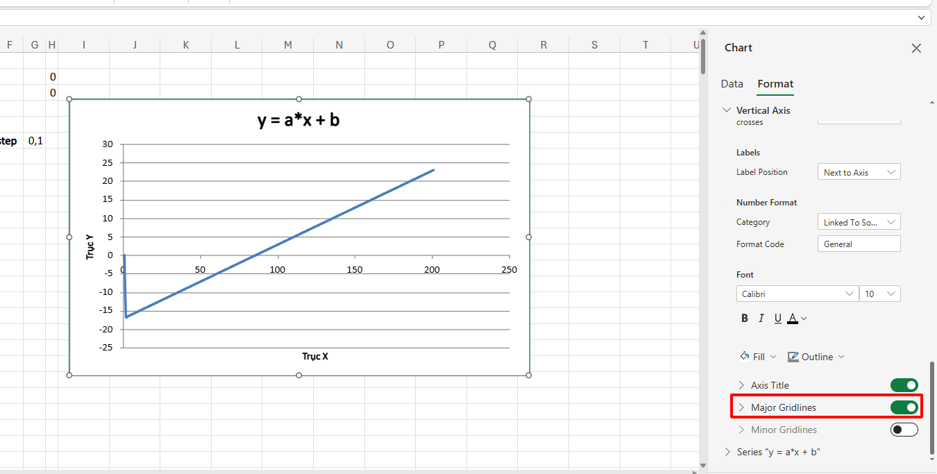 bật gridlines trong excels