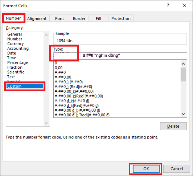 Cách ghi đơn vị tính nghìn đồng trong excel bằng Format Cells