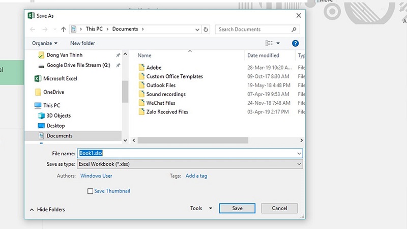 cách lưu file excel 