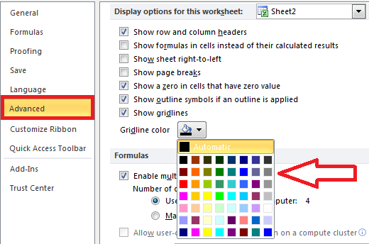 Cách thay đổi màu sắc đường kẻ bảng tính trong Excel