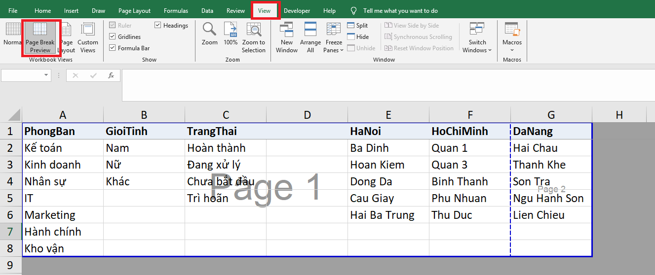 cách điều chỉnh file excel trước khi in
