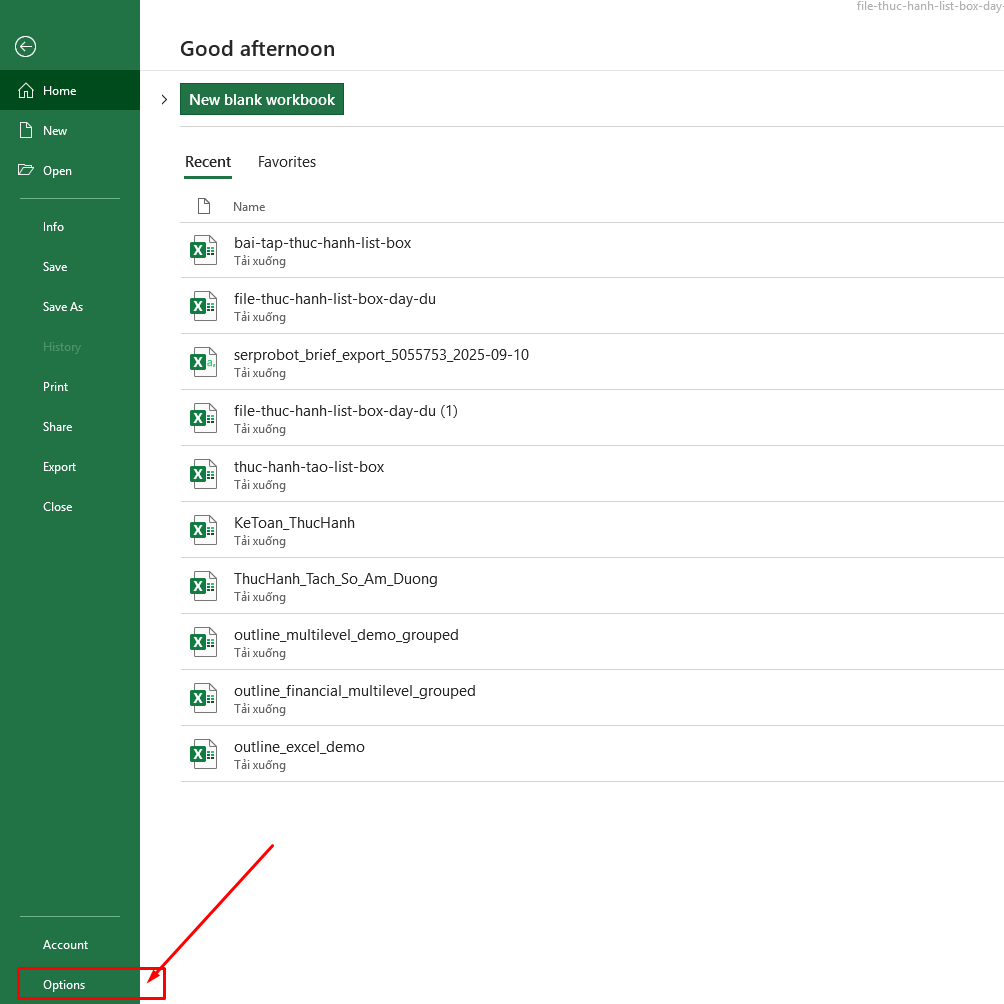 Chọn option ở góc trái phía dưới màn hình