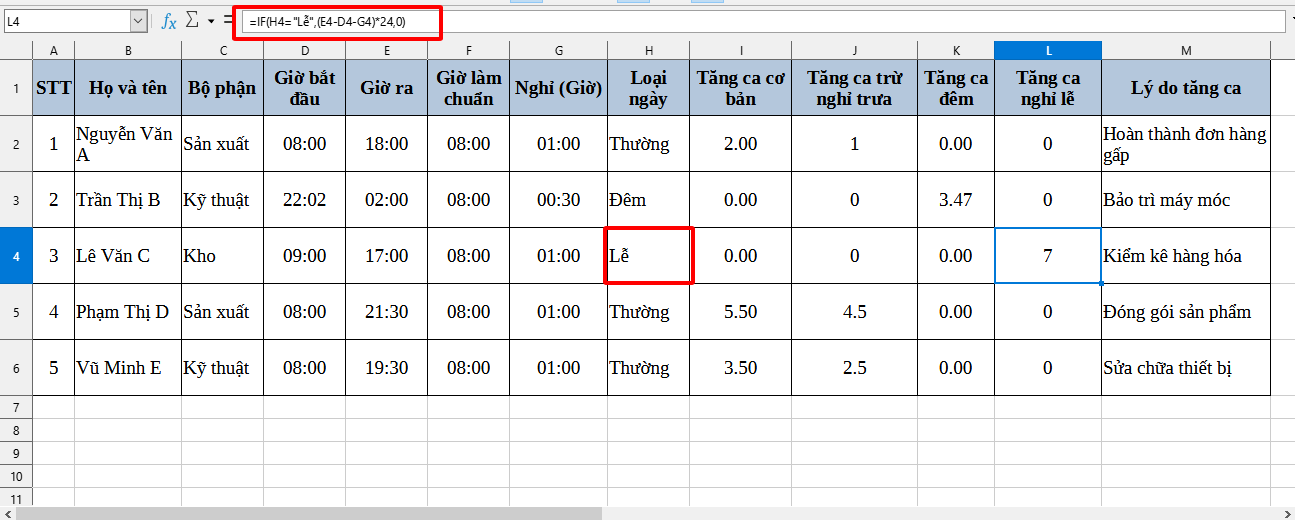 công thức tính giờ tăng ca ngày lễ