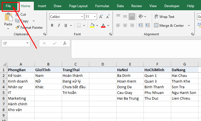 Chọn File trên thanh công cụ