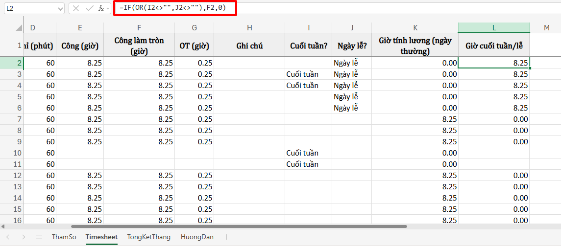 phân loại giờ tính lương là ngày lễ