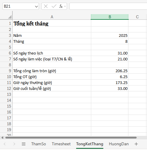 sheet tổng kết tháng