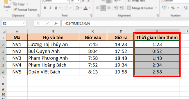 Hướng dẫn cách tính thời gian làm thêm bằng Excel