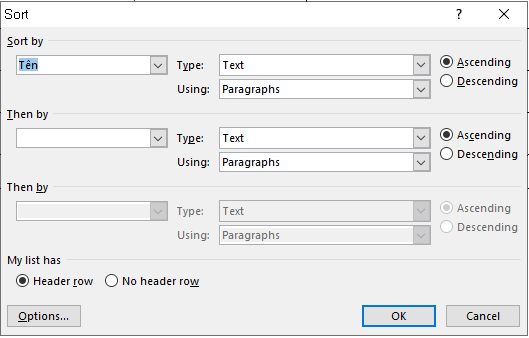 Cách sắp xếp tên theo thứ tự chữ cái trong Microsoft Word