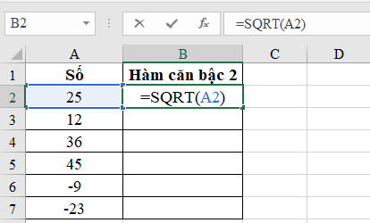 Công thức và cách sử dụng hàm căn bậc 2 trong Excel