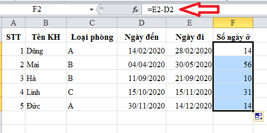 Cách tính số ngày ở khách sạn trong Excel, bạn có biết?