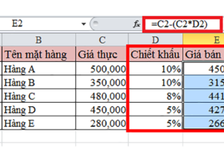 Cách tính phần trăm trên tổng và phần trăm triết khấu trong Excel