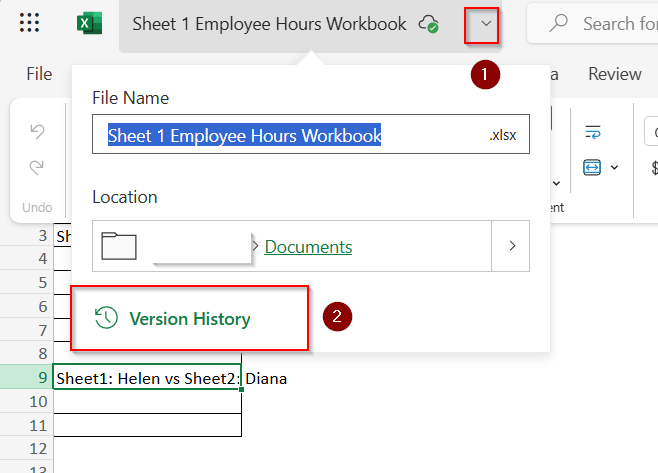 chọn version history