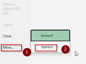 mở file rồi chọn options