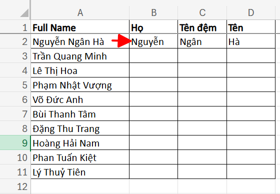 nhập mẫu để sử dụng Flash Fill