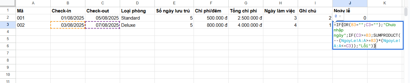 tính số ngày lễ ở khách sạn