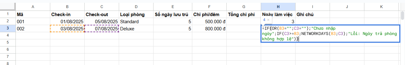 tính số ngày ở khách sạn nhưng chỉ tính ngày trong tuần