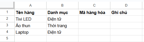 ví dụ tạo mã hàng hóa
