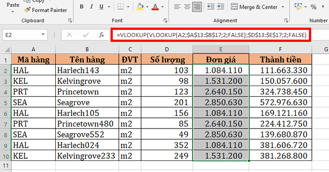 Cách sử dụng hàm VLOOKUP lồng vào hàm VLOOKUP trong Excel