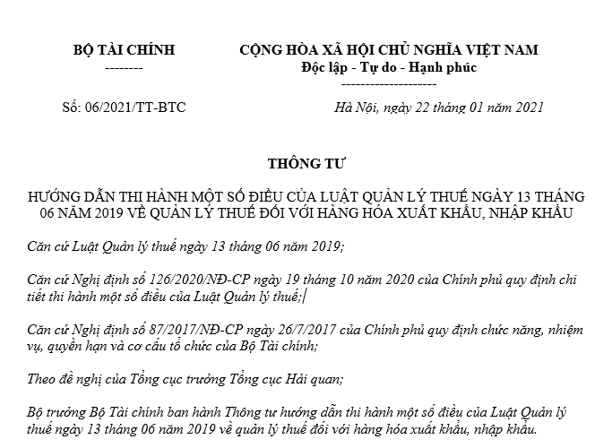 Tải Về Thong Tư 06 21 Tt Btc Về Quản Ly Thuế Hang Hoa Xuất Nhập Khẩu