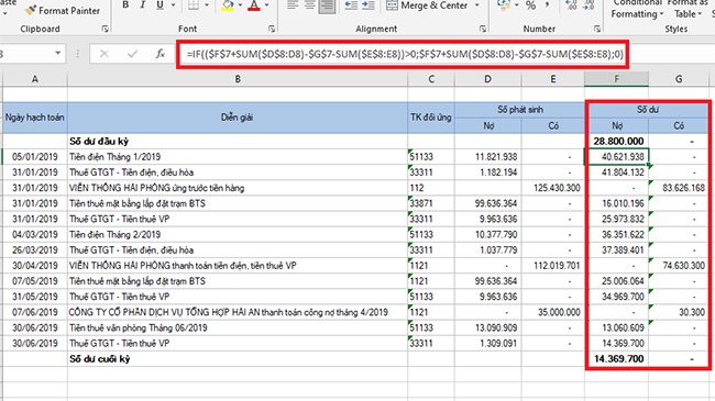 Mẹo tính số dư Nợ và dư Có của các tài khoản kế toán trên Excel