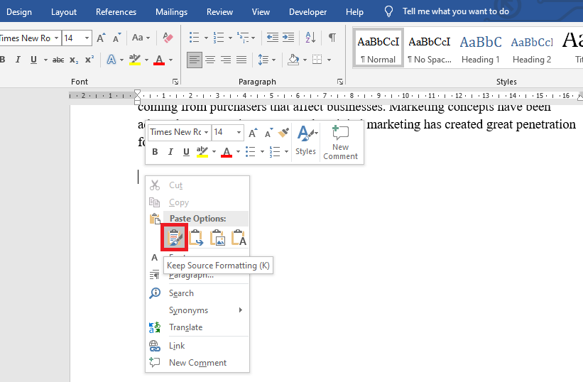 Kiểm soát định dạng khi dán văn bản trong Microsoft Word