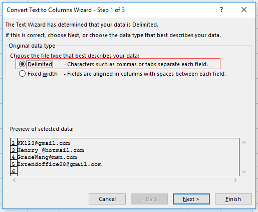 chọn delimited trong text to columns