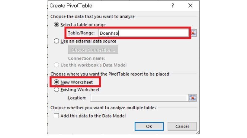 tạo Pivot Table