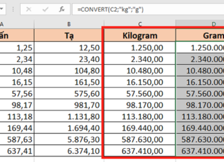 Cách quy đổi khối lượng: Tấn, Tạ sang Kilogram, Gram trong Excel