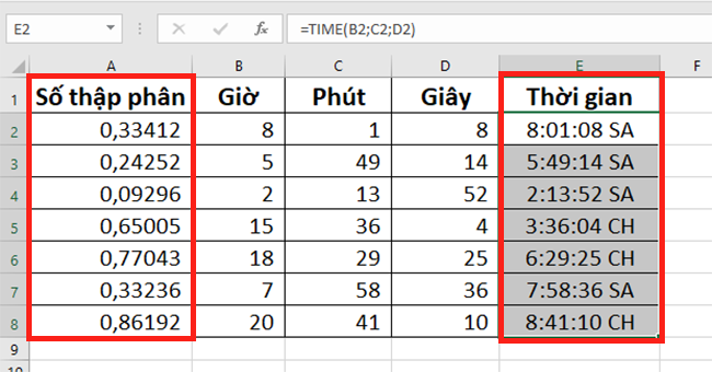 Cách chuyển đổi số thập phân sang thời gian trong Excel