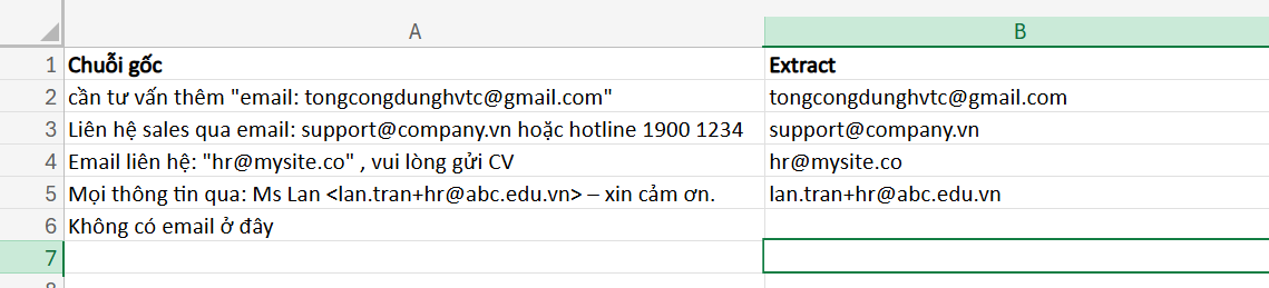 dữ liệu dùng hàm để lọc email